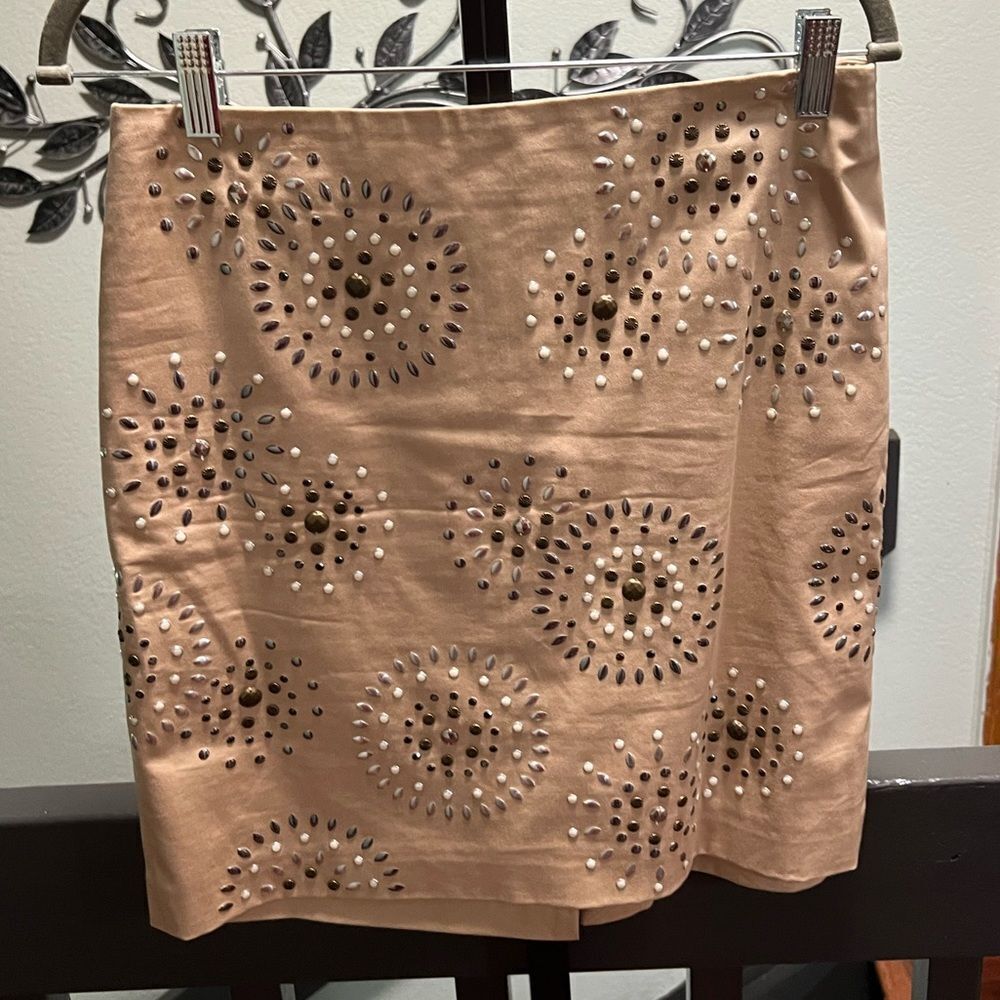 White House Black Market Beige Embellished Pencil Skirt EUC #DO175